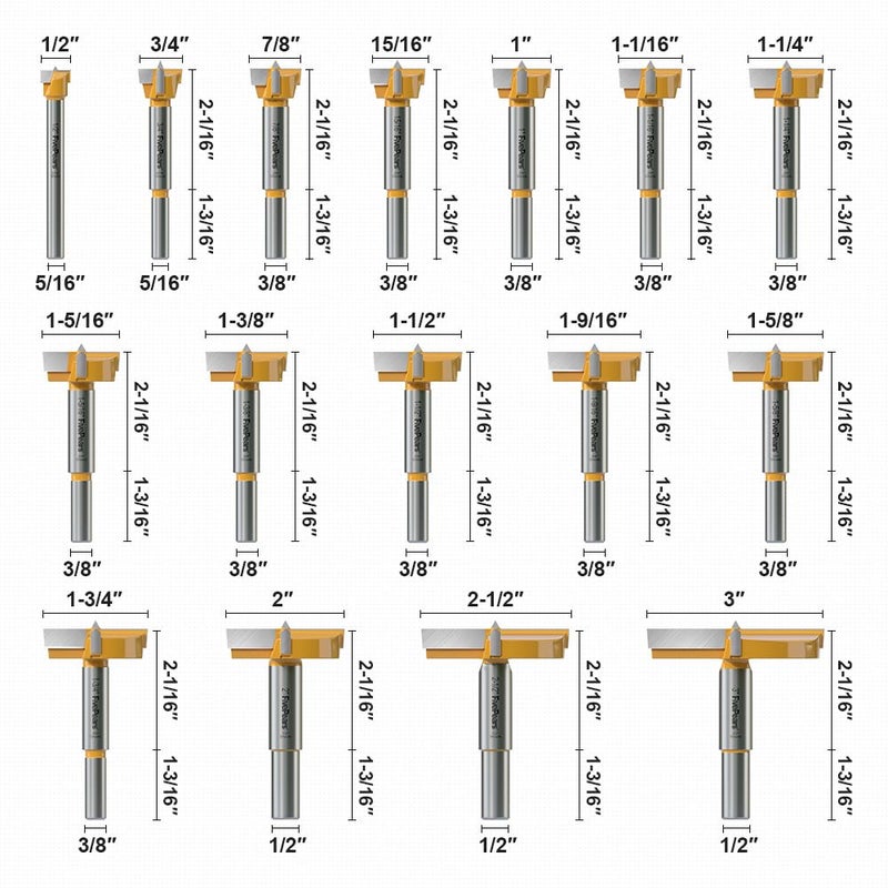 FIVEPEARS 16 Pcs Forstner Drill Bits Set, Carbide Tipped Wood Hole Saw Auger Opener, Hole Opener Hinge Hole Cutter for Woodworking, Plastic, Plywood Products - Image 3